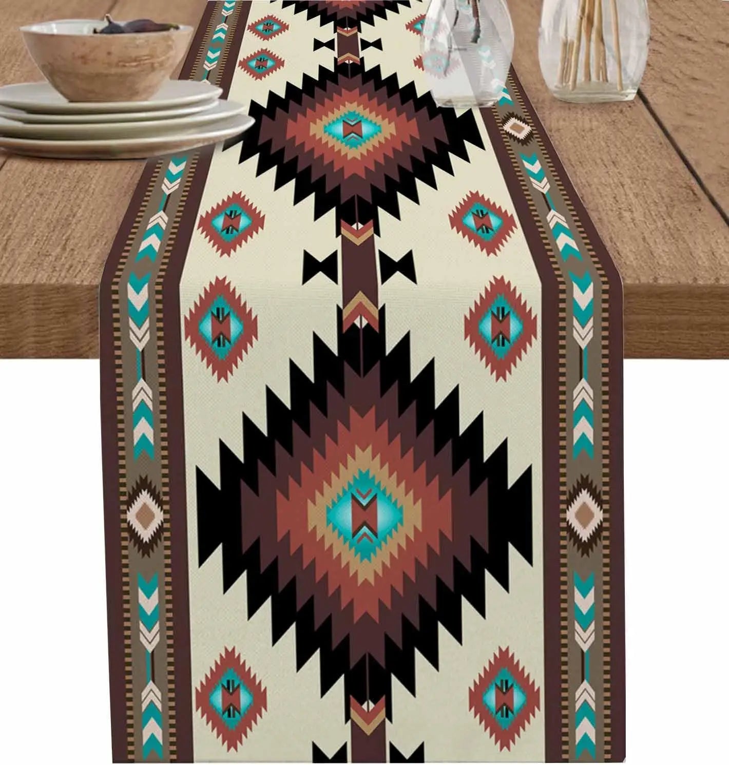 Boho Linen Table Runner – Tribal Style Decor