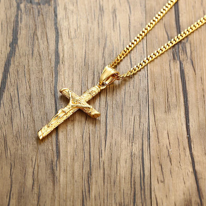 Vnox Cross Necklace – Gold Jesus Pendant for Men & Women