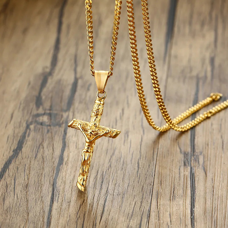 Vnox Cross Necklace – Gold Jesus Pendant for Men & Women