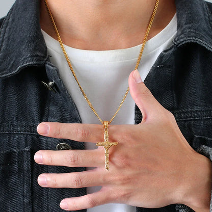 Vnox Cross Necklace – Gold Jesus Pendant for Men & Women