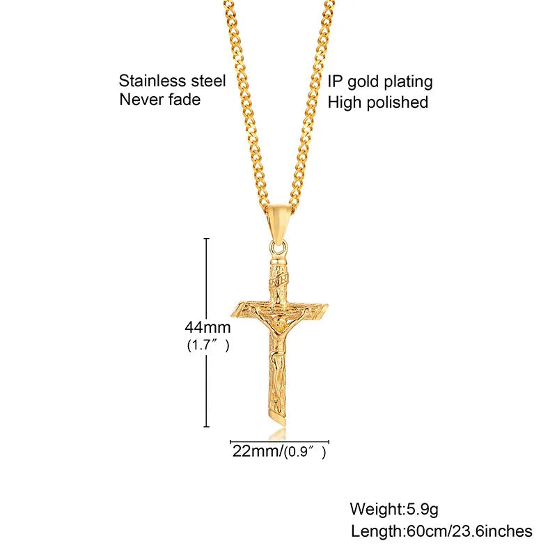 Vnox Cross Necklace – Gold Jesus Pendant for Men & Women