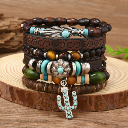 Unisex Vintage Leather Bracelets – 22 Styles | 6 Pieces per Set