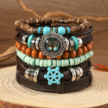 Unisex Vintage Leather Bracelets – 22 Styles | 6 Pieces per Set