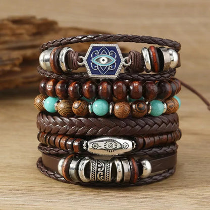 Unisex Vintage Leather Bracelets – 22 Styles | 6 Pieces per Set