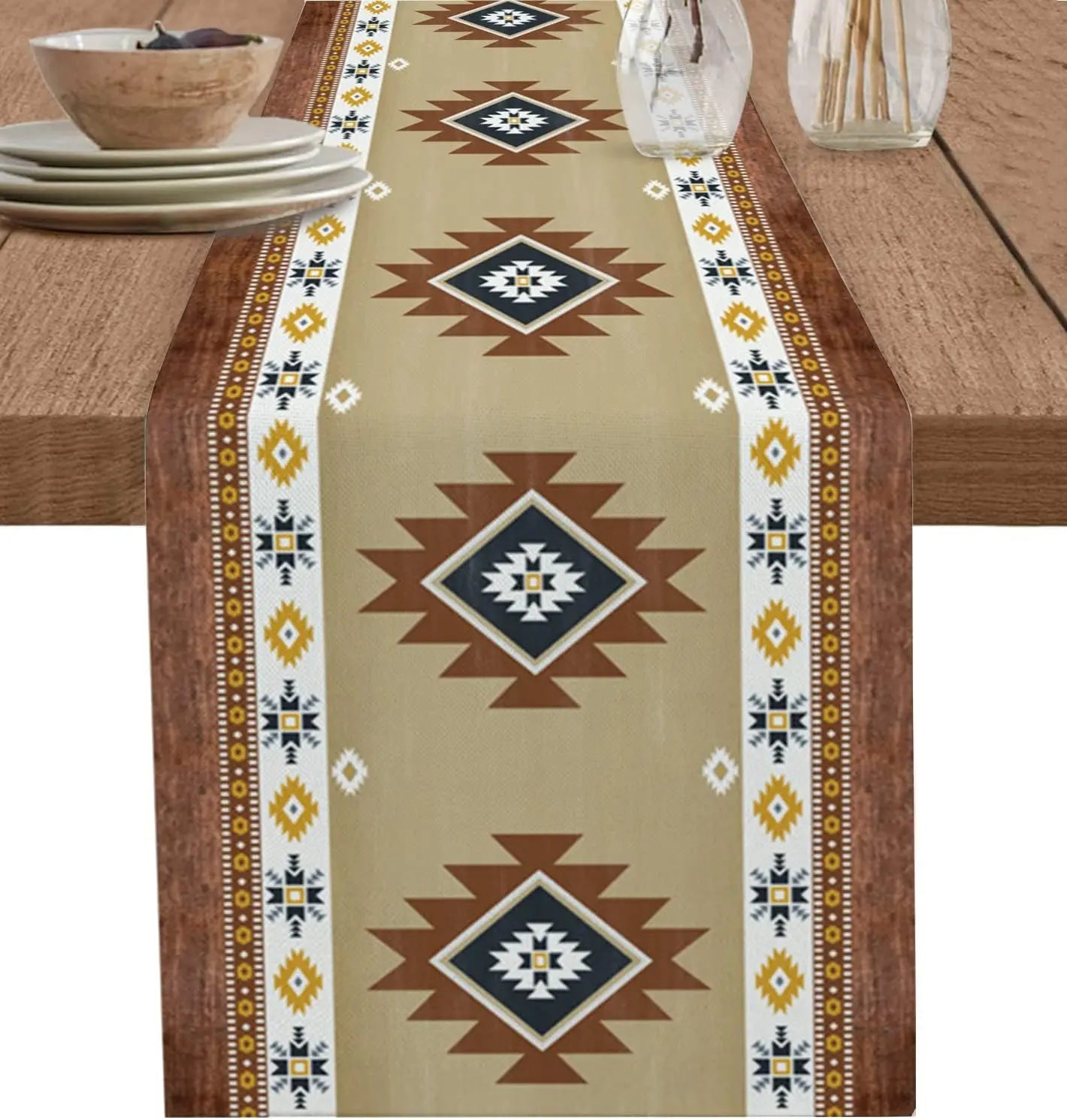 Boho Linen Table Runner – Tribal Style Decor