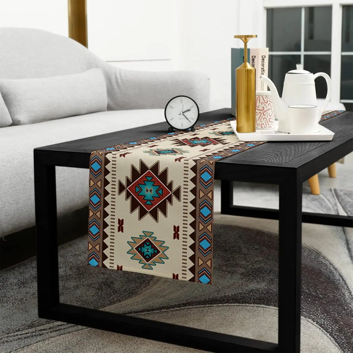 Boho Linen Table Runner – Tribal Style Decor