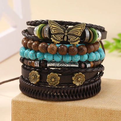 Unisex Vintage Leather Bracelets – 22 Styles | 6 Pieces per Set