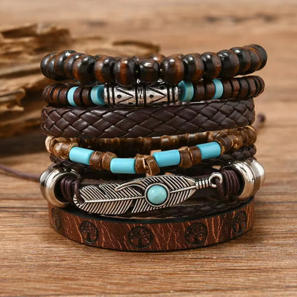 Unisex Vintage Leather Bracelets – 22 Styles | 6 Pieces per Set