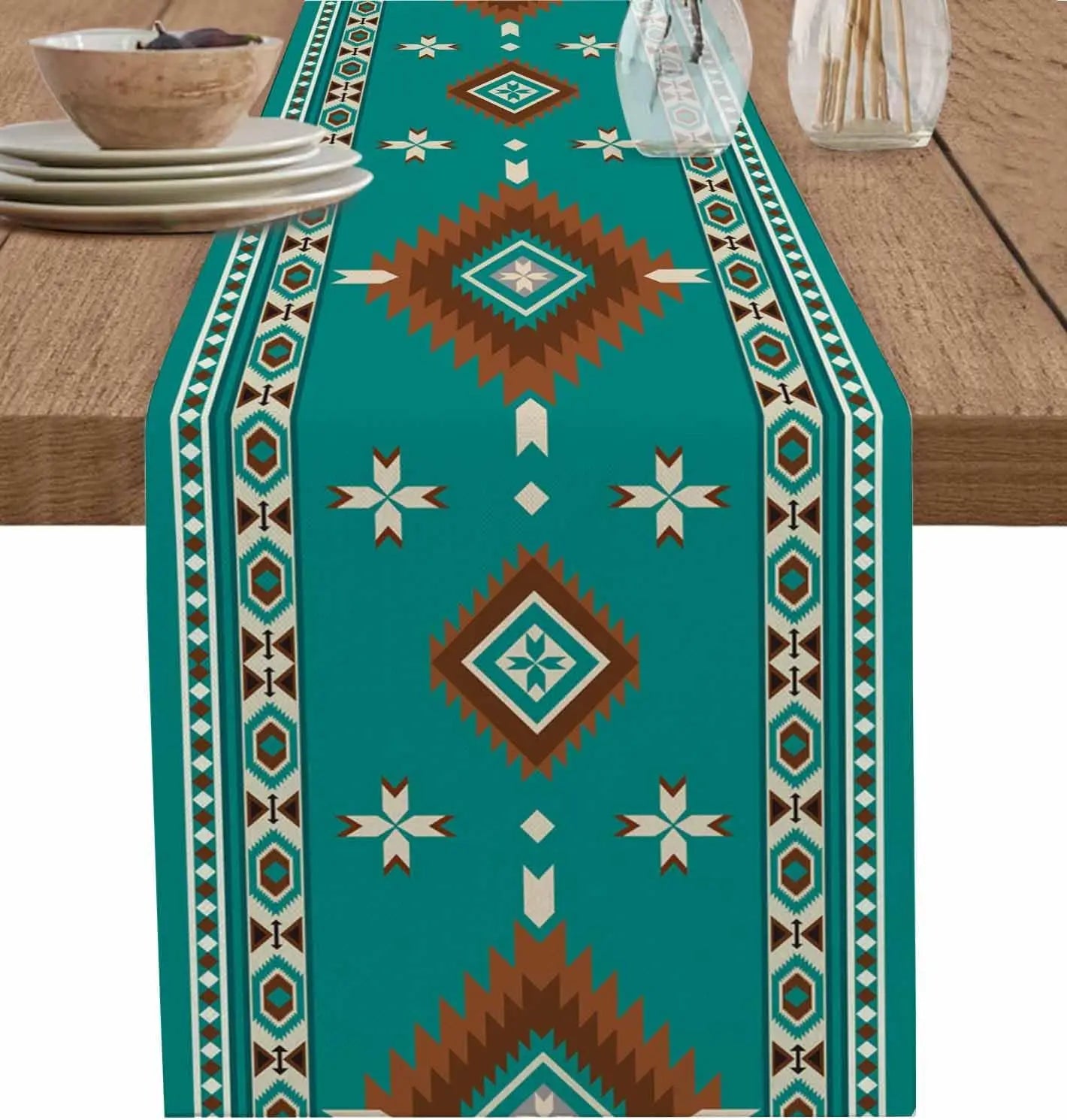 Boho Linen Table Runner – Tribal Style Decor