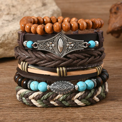 Unisex Vintage Leather Bracelets – 22 Styles | 6 Pieces per Set
