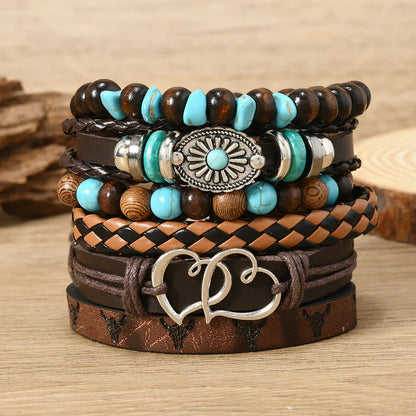 Unisex Vintage Leather Bracelets – 22 Styles | 6 Pieces per Set