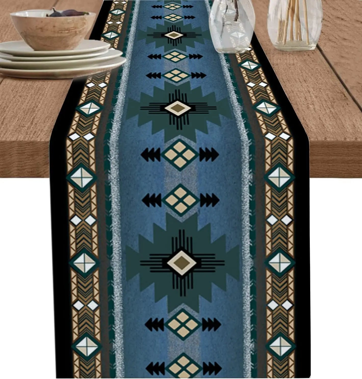 Boho Linen Table Runner – Tribal Style Decor