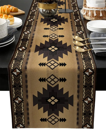 Boho Linen Table Runner – Tribal Style Decor