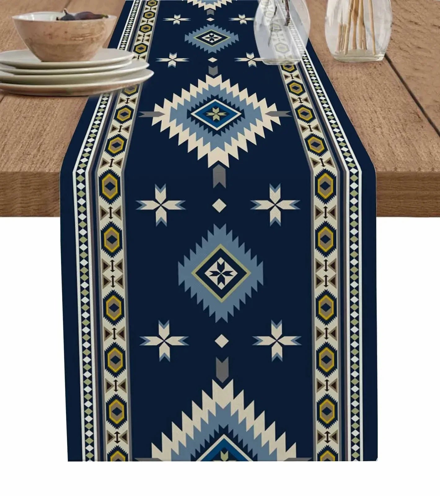 Boho Linen Table Runner – Tribal Style Decor