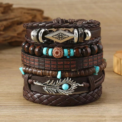 Unisex Vintage Leather Bracelets – 22 Styles | 6 Pieces per Set