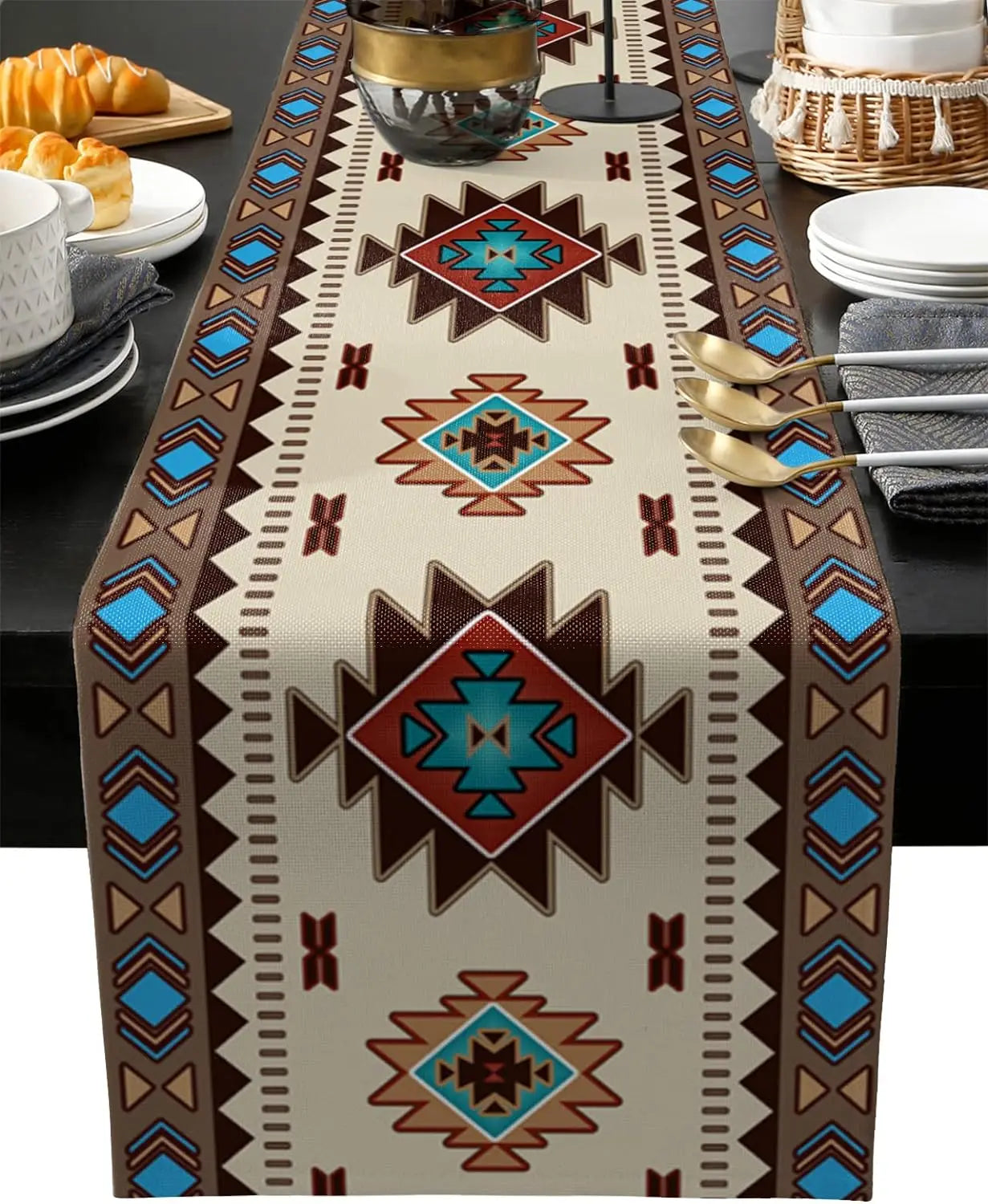 Boho Linen Table Runner – Tribal Style Decor