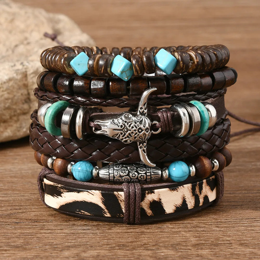 Unisex Vintage Leather Bracelets – 22 Styles | 6 Pieces per Set