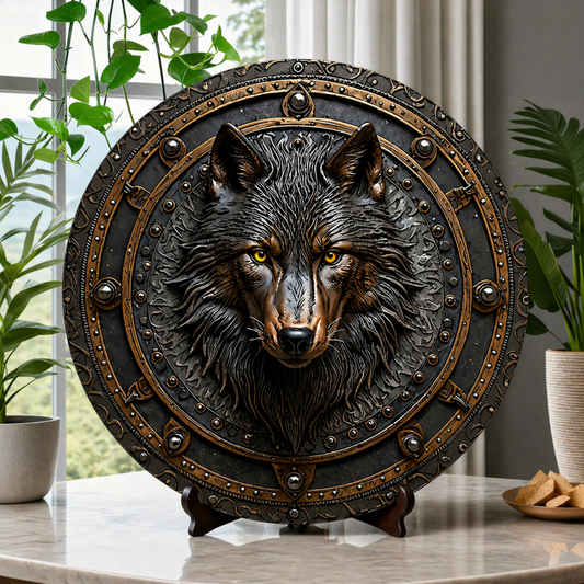 Medieval Metal Shield Wolf Wall Decor