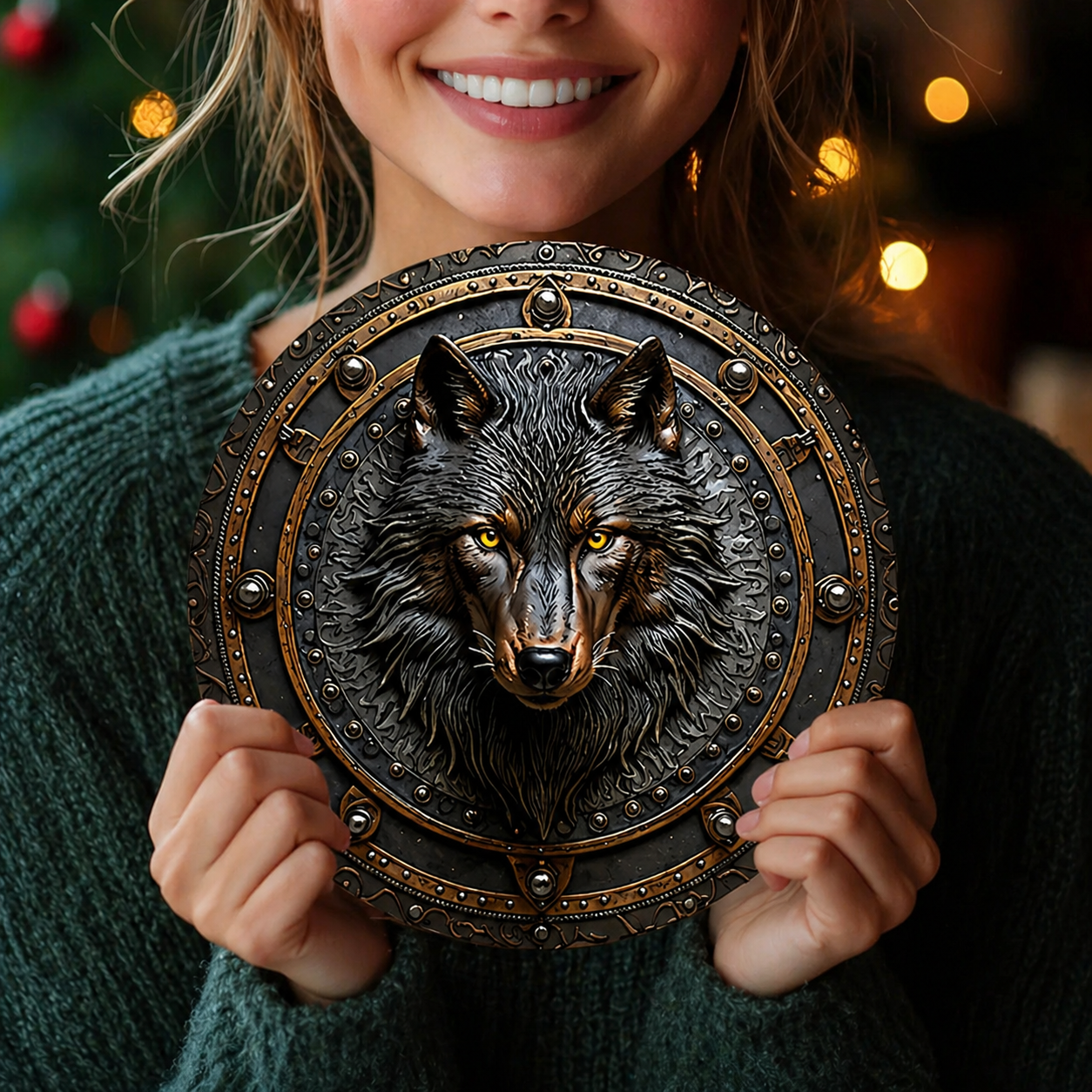 Medieval Metal Shield Wolf Wall Decor