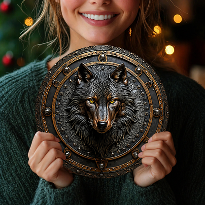 Medieval Metal Shield Wolf Wall Decor
